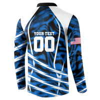 Personalized United States Soccer Button Sweatshirt USA Patriotic Eagle Mascot - Blue Geometric