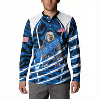 Personalized United States Soccer Button Sweatshirt USA Patriotic Eagle Mascot - Blue Geometric