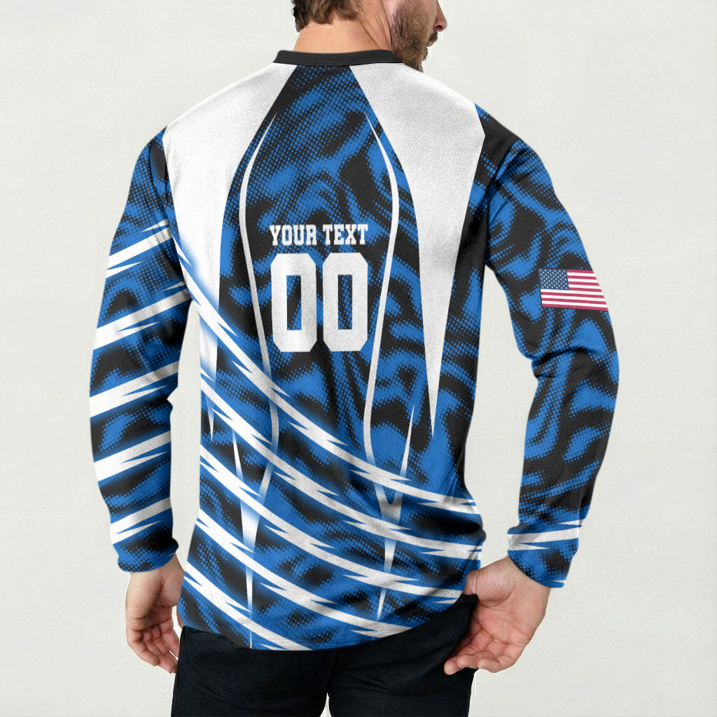 Personalized United States Soccer Button Sweatshirt USA Patriotic Eagle Mascot - Blue Geometric