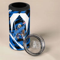 Personalized United States Soccer 4 in 1 Can Cooler Tumbler USA Patriotic Eagle Mascot - Blue Geometric