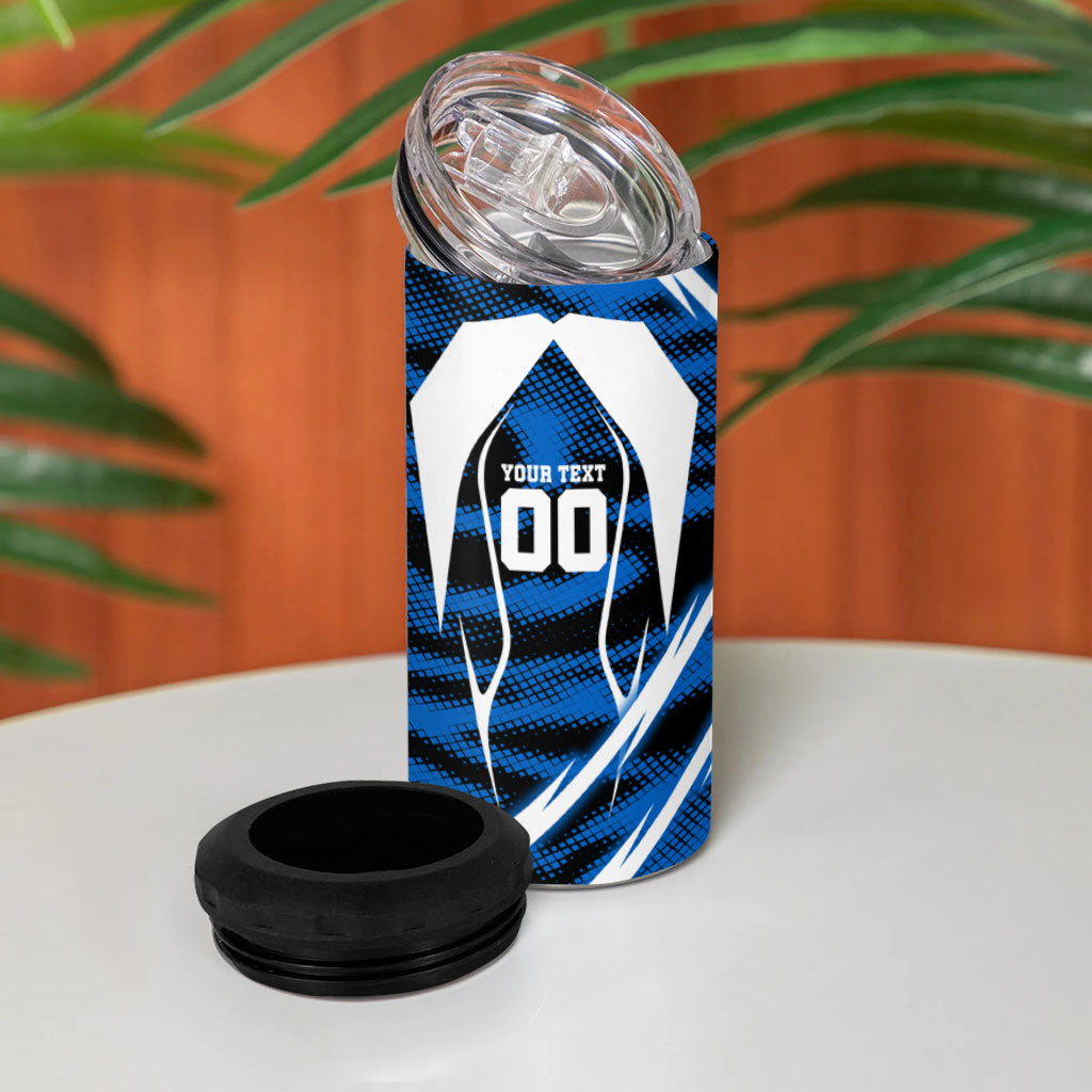 Personalized United States Soccer 4 in 1 Can Cooler Tumbler USA Patriotic Eagle Mascot - Blue Geometric