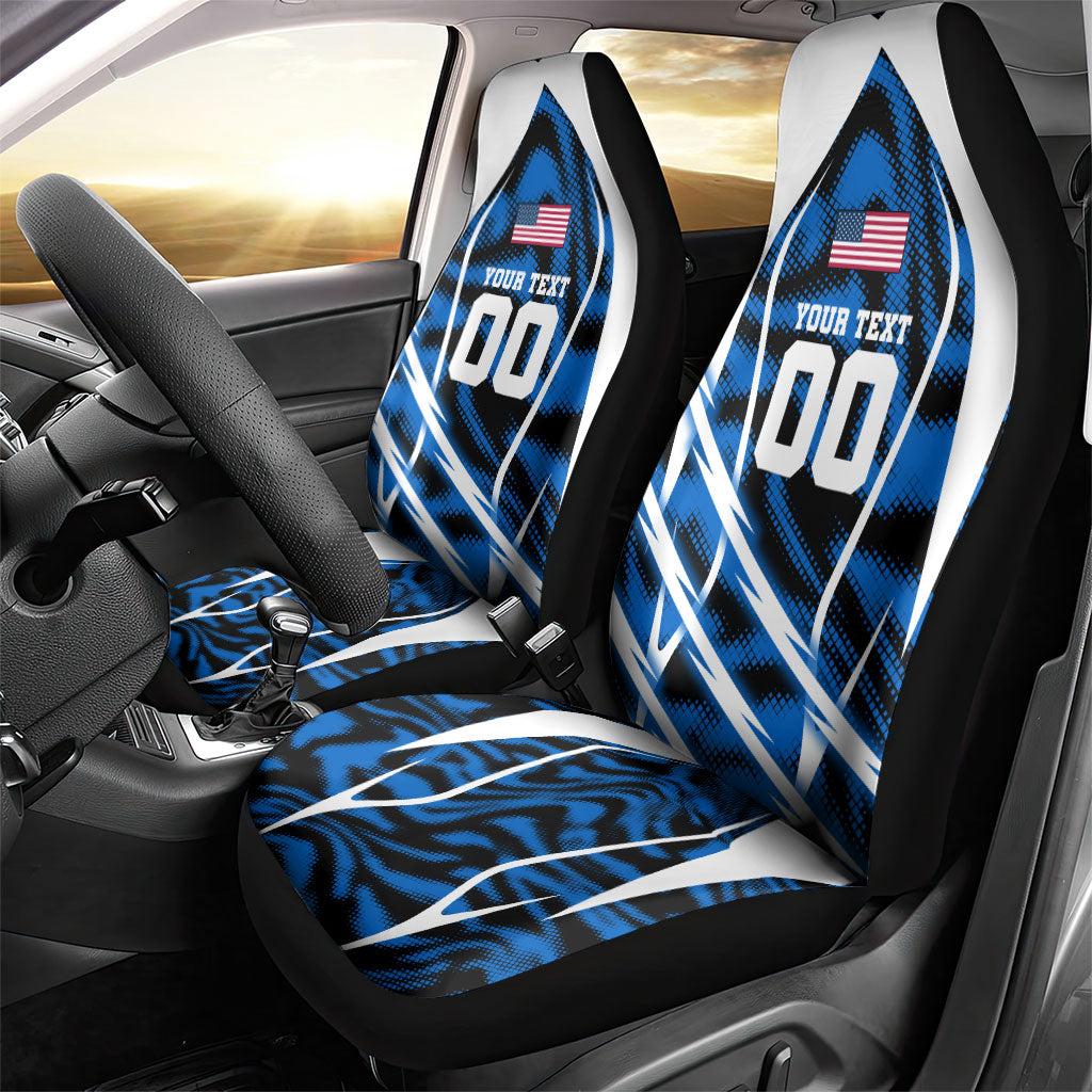 Personalized United States Soccer Car Seat Cover USA Patriotic Eagle Mascot - Blue Geometric