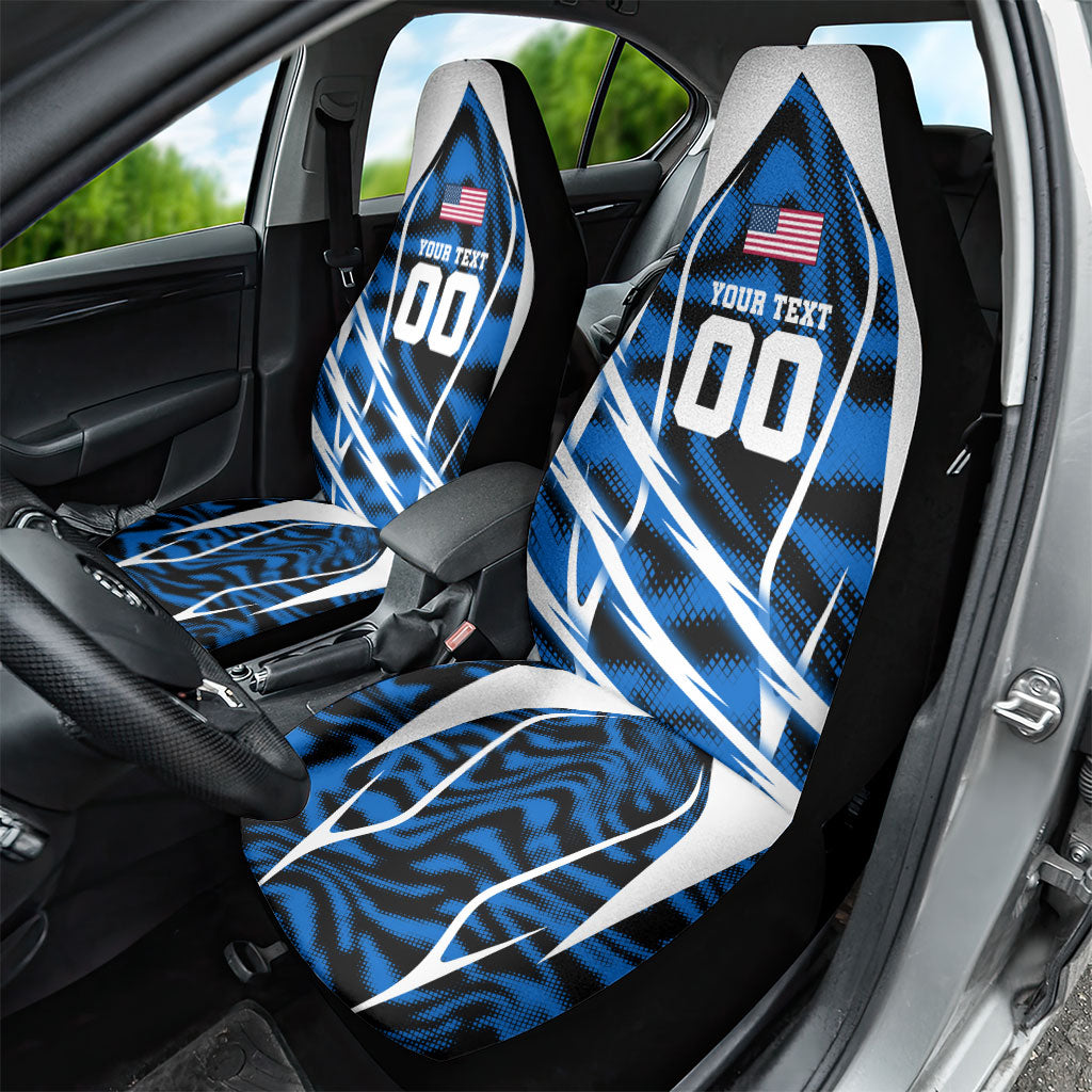 Personalized United States Soccer Car Seat Cover USA Patriotic Eagle Mascot - Blue Geometric