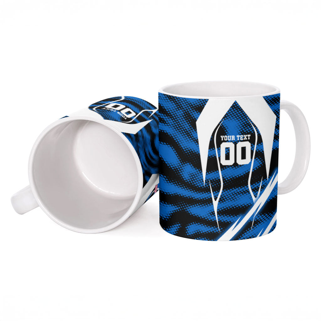 Personalized United States Soccer Ceramic Mug USA Patriotic Eagle Mascot - Blue Geometric