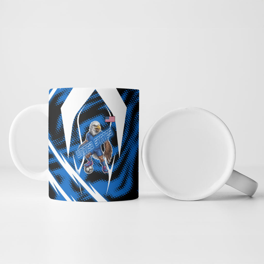Personalized United States Soccer Ceramic Mug USA Patriotic Eagle Mascot - Blue Geometric