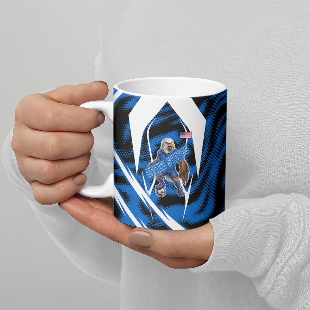 Personalized United States Soccer Ceramic Mug USA Patriotic Eagle Mascot - Blue Geometric
