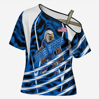 Personalized United States Soccer Cross Shoulder Shirt USA Patriotic Eagle Mascot - Blue Geometric
