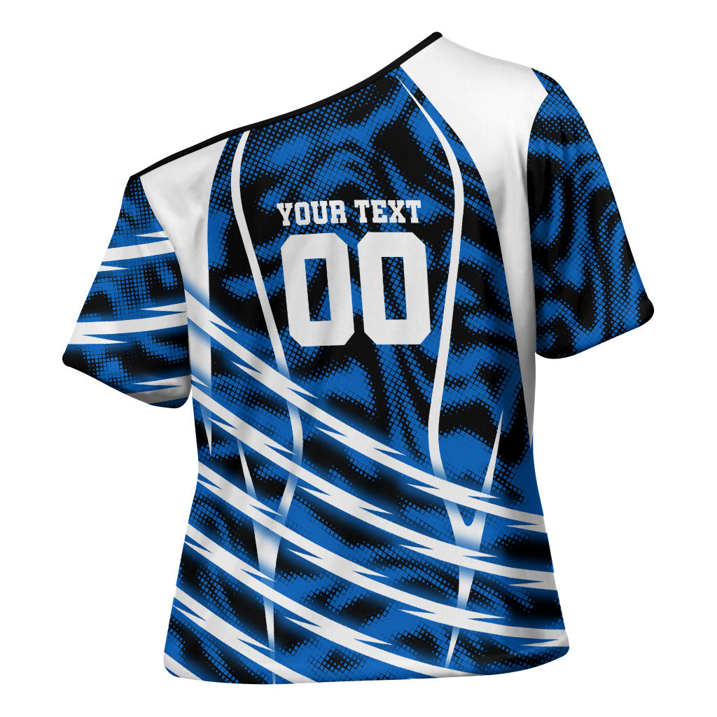 Personalized United States Soccer Cross Shoulder Shirt USA Patriotic Eagle Mascot - Blue Geometric
