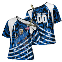 Personalized United States Soccer Cross Shoulder Shirt USA Patriotic Eagle Mascot - Blue Geometric