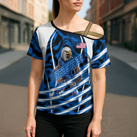 Personalized United States Soccer Cross Shoulder Shirt USA Patriotic Eagle Mascot - Blue Geometric