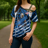 Personalized United States Soccer Cross Shoulder Shirt USA Patriotic Eagle Mascot - Blue Geometric