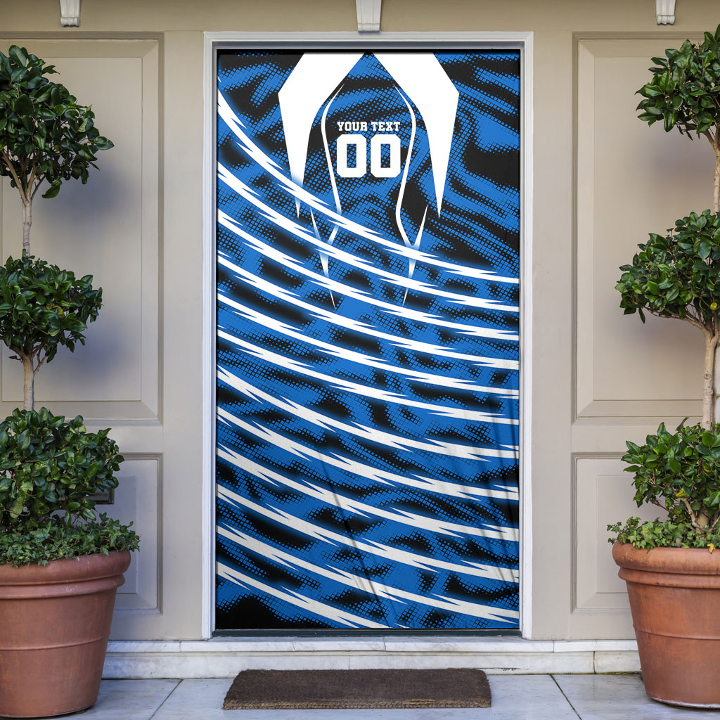 Personalized United States Soccer Door Cover USA Patriotic Eagle Mascot - Blue Geometric