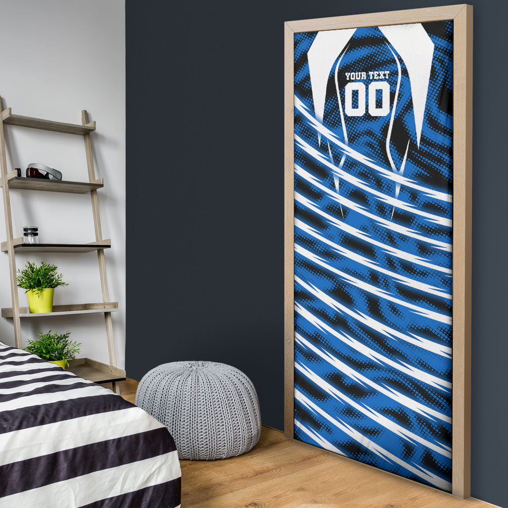 Personalized United States Soccer Door Cover USA Patriotic Eagle Mascot - Blue Geometric