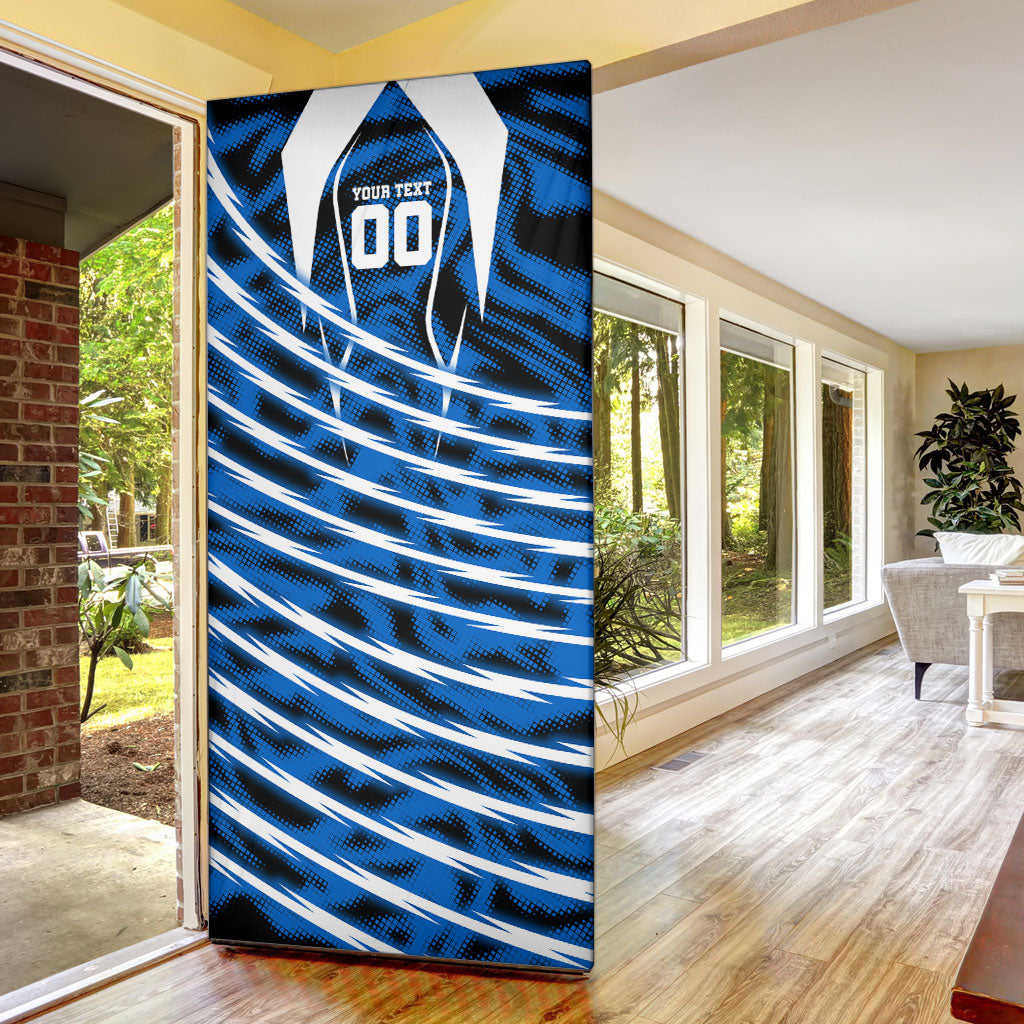 Personalized United States Soccer Door Cover USA Patriotic Eagle Mascot - Blue Geometric