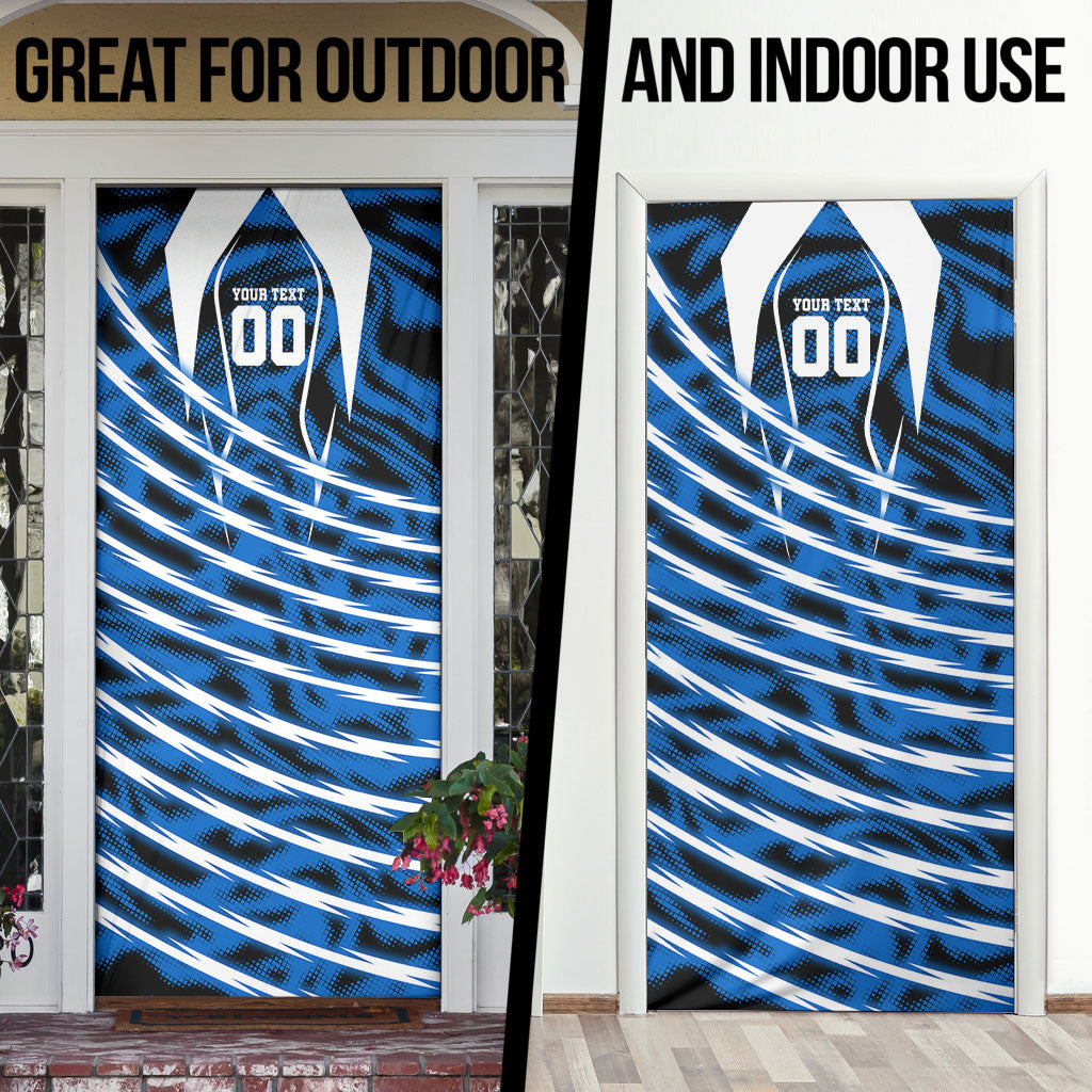 Personalized United States Soccer Door Cover USA Patriotic Eagle Mascot - Blue Geometric