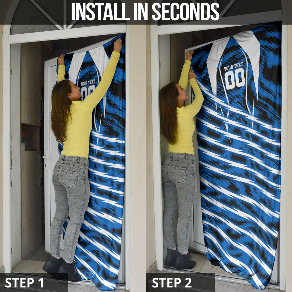 Personalized United States Soccer Door Cover USA Patriotic Eagle Mascot - Blue Geometric