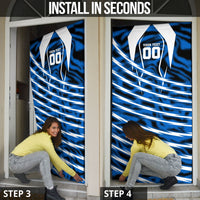 Personalized United States Soccer Door Cover USA Patriotic Eagle Mascot - Blue Geometric