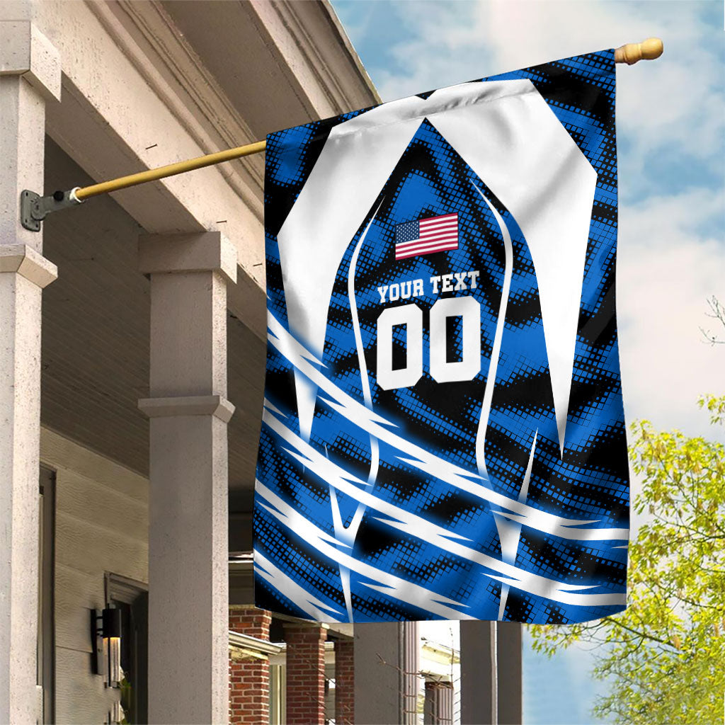 Personalized United States Soccer Garden Flag USA Patriotic Eagle Mascot - Blue Geometric