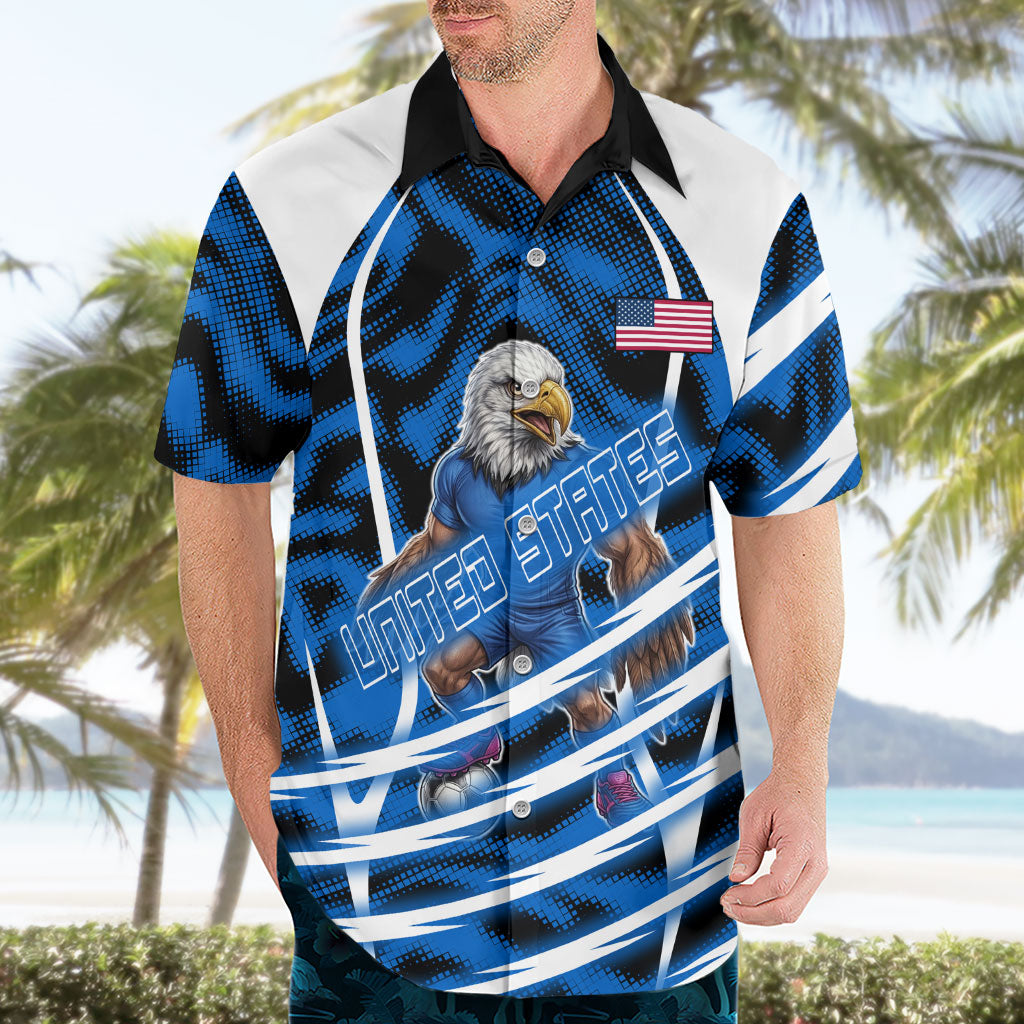 Personalized United States Soccer Hawaiian Shirt USA Patriotic Eagle Mascot - Blue Geometric