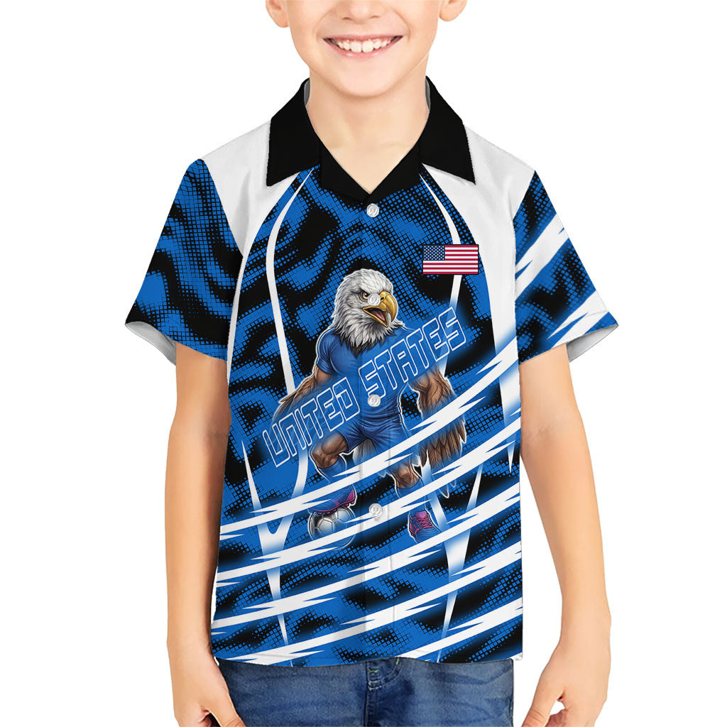 Personalized United States Soccer Hawaiian Shirt USA Patriotic Eagle Mascot - Blue Geometric