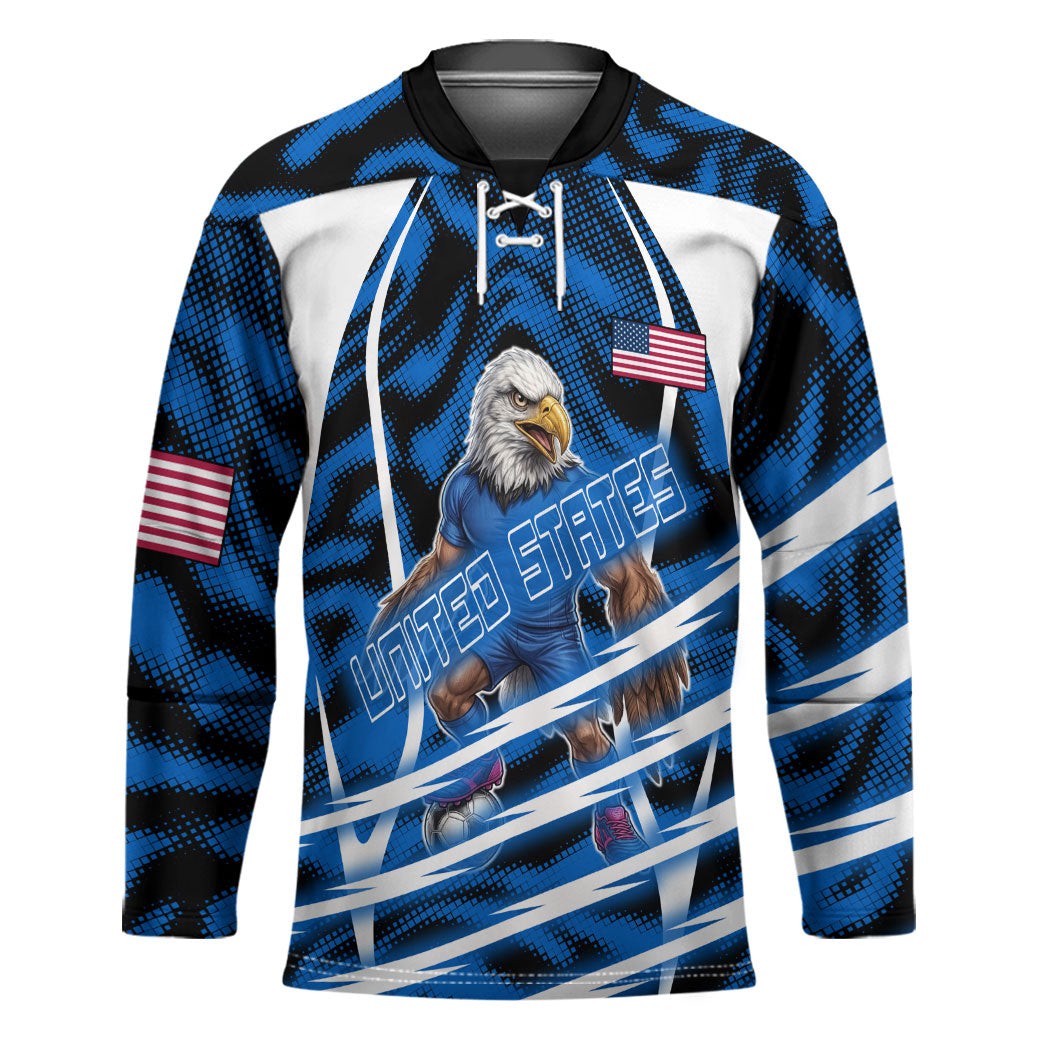 Personalized United States Soccer Hockey Jersey USA Patriotic Eagle Mascot - Blue Geometric