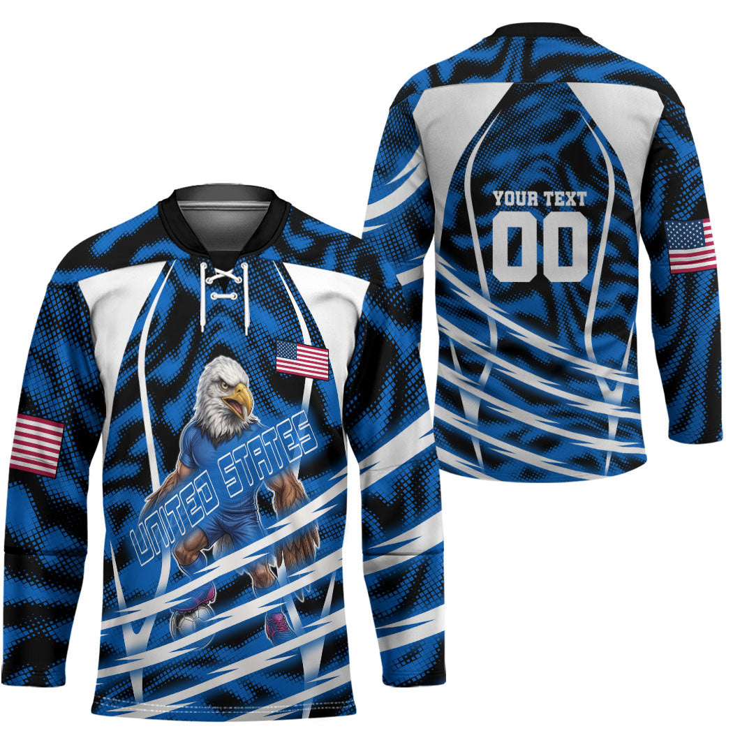 Personalized United States Soccer Hockey Jersey USA Patriotic Eagle Mascot - Blue Geometric
