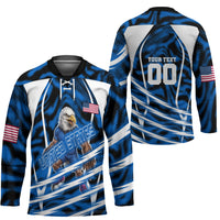 Personalized United States Soccer Hockey Jersey USA Patriotic Eagle Mascot - Blue Geometric