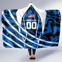 Personalized United States Soccer Hooded Blanket USA Patriotic Eagle Mascot - Blue Geometric