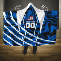 Personalized United States Soccer Hooded Blanket USA Patriotic Eagle Mascot - Blue Geometric