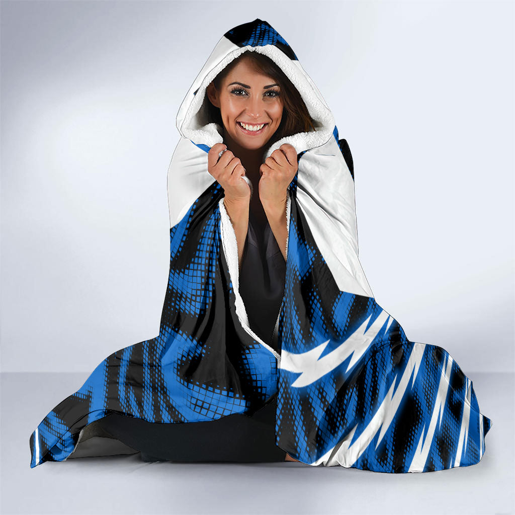 Personalized United States Soccer Hooded Blanket USA Patriotic Eagle Mascot - Blue Geometric