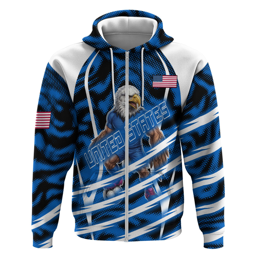 Personalized United States Soccer Hoodie USA Patriotic Eagle Mascot - Blue Geometric