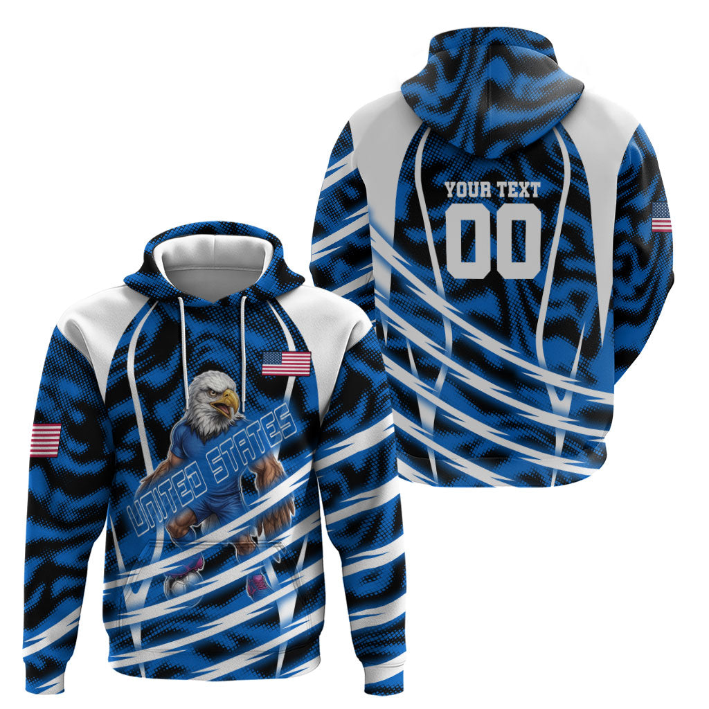 Personalized United States Soccer Hoodie USA Patriotic Eagle Mascot - Blue Geometric