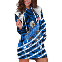 Personalized United States Soccer Hoodie Dress USA Patriotic Eagle Mascot - Blue Geometric