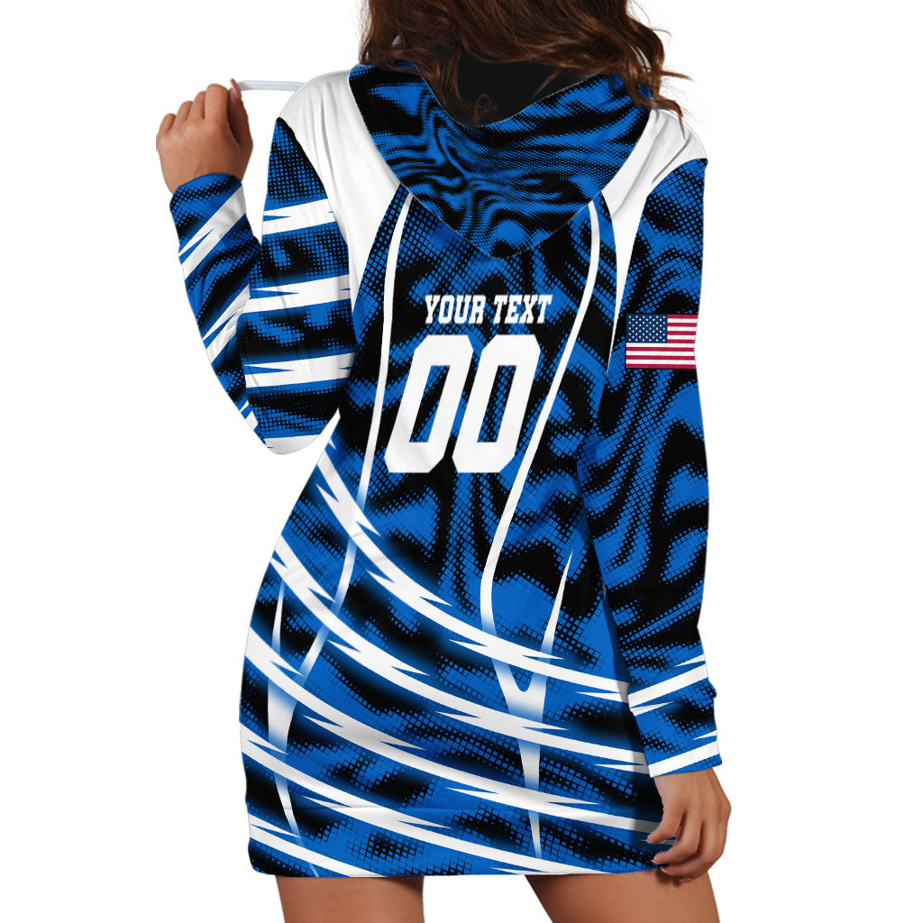 Personalized United States Soccer Hoodie Dress USA Patriotic Eagle Mascot - Blue Geometric