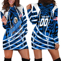 Personalized United States Soccer Hoodie Dress USA Patriotic Eagle Mascot - Blue Geometric