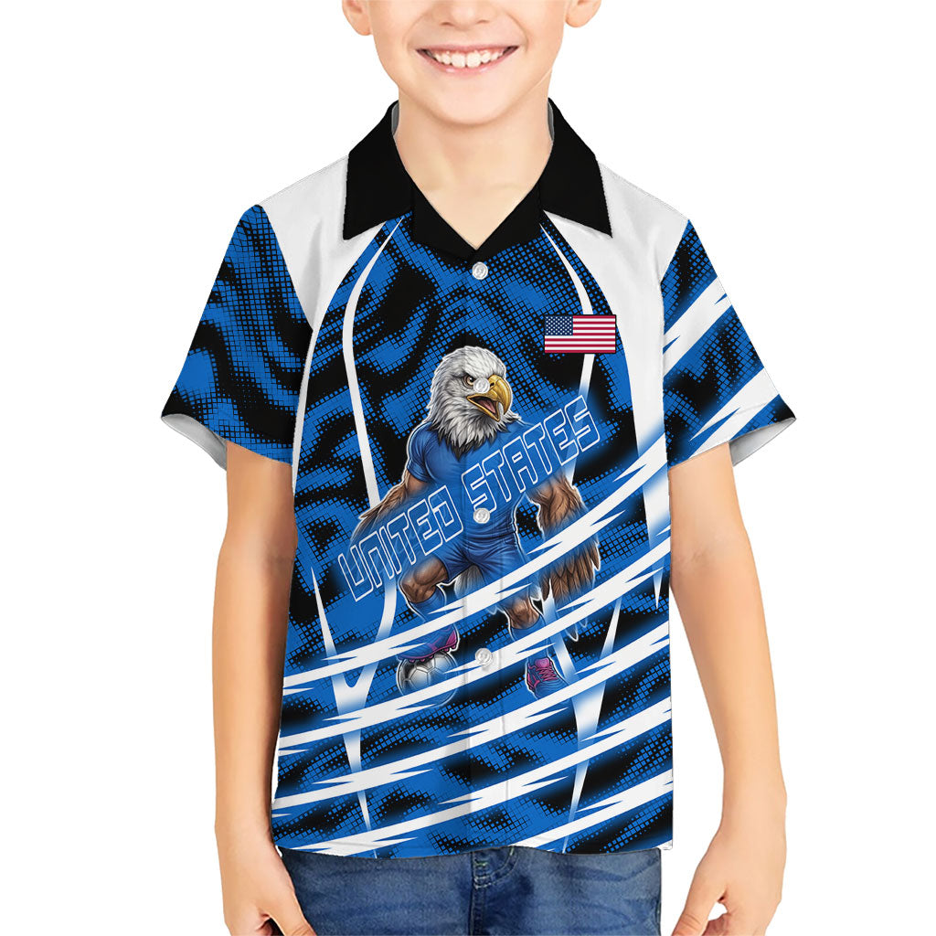 Personalized United States Soccer Kid Hawaiian Shirt USA Patriotic Eagle Mascot - Blue Geometric