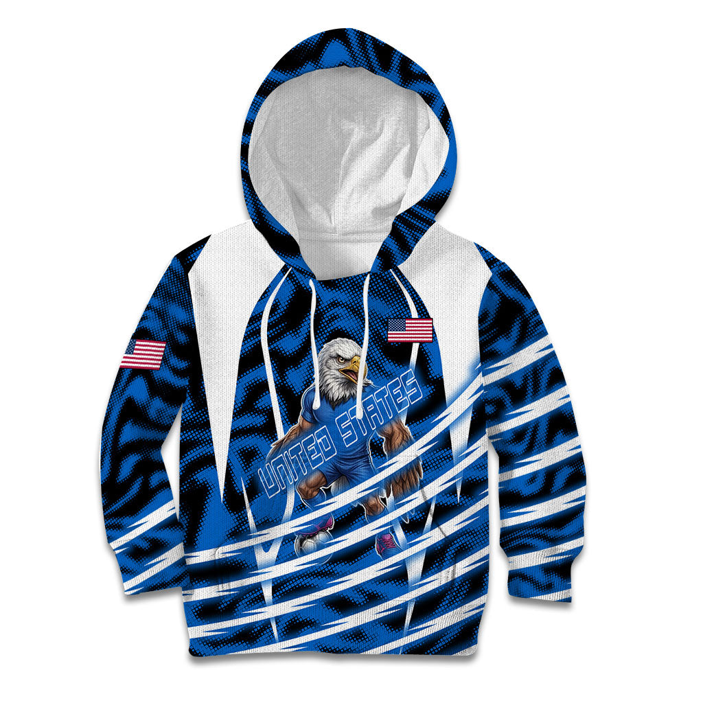 Personalized United States Soccer Kid Hoodie USA Patriotic Eagle Mascot - Blue Geometric