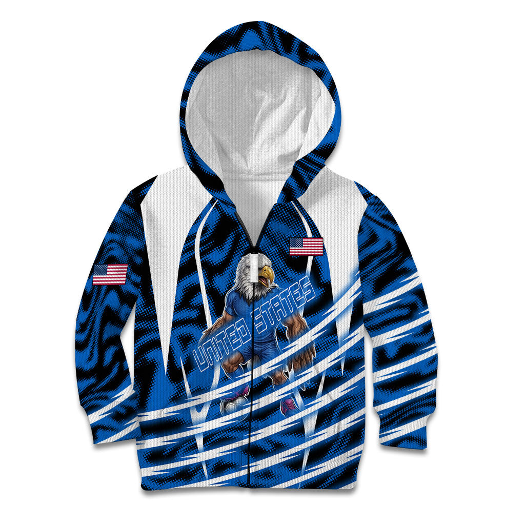 Personalized United States Soccer Kid Hoodie USA Patriotic Eagle Mascot - Blue Geometric
