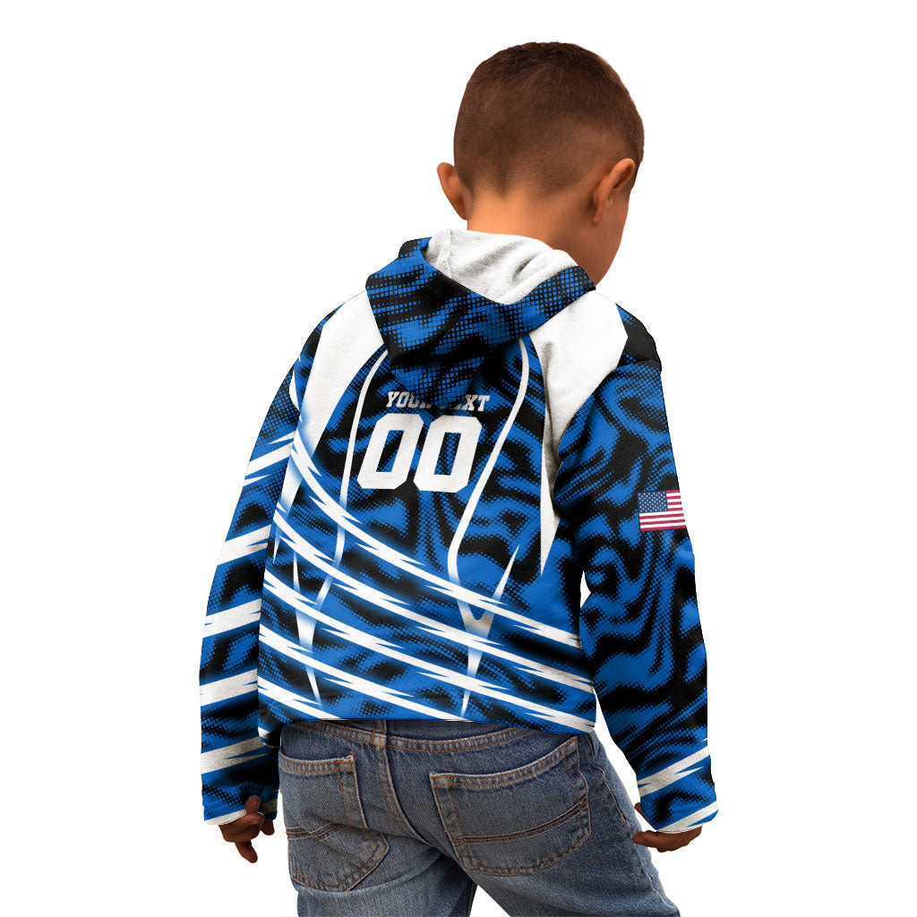 Personalized United States Soccer Kid Hoodie USA Patriotic Eagle Mascot - Blue Geometric