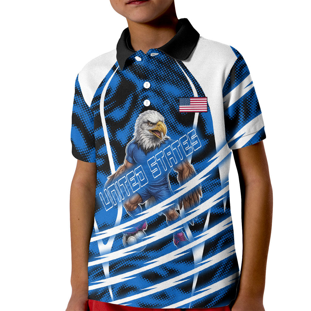 Personalized United States Soccer Kid Polo Shirt USA Patriotic Eagle Mascot - Blue Geometric