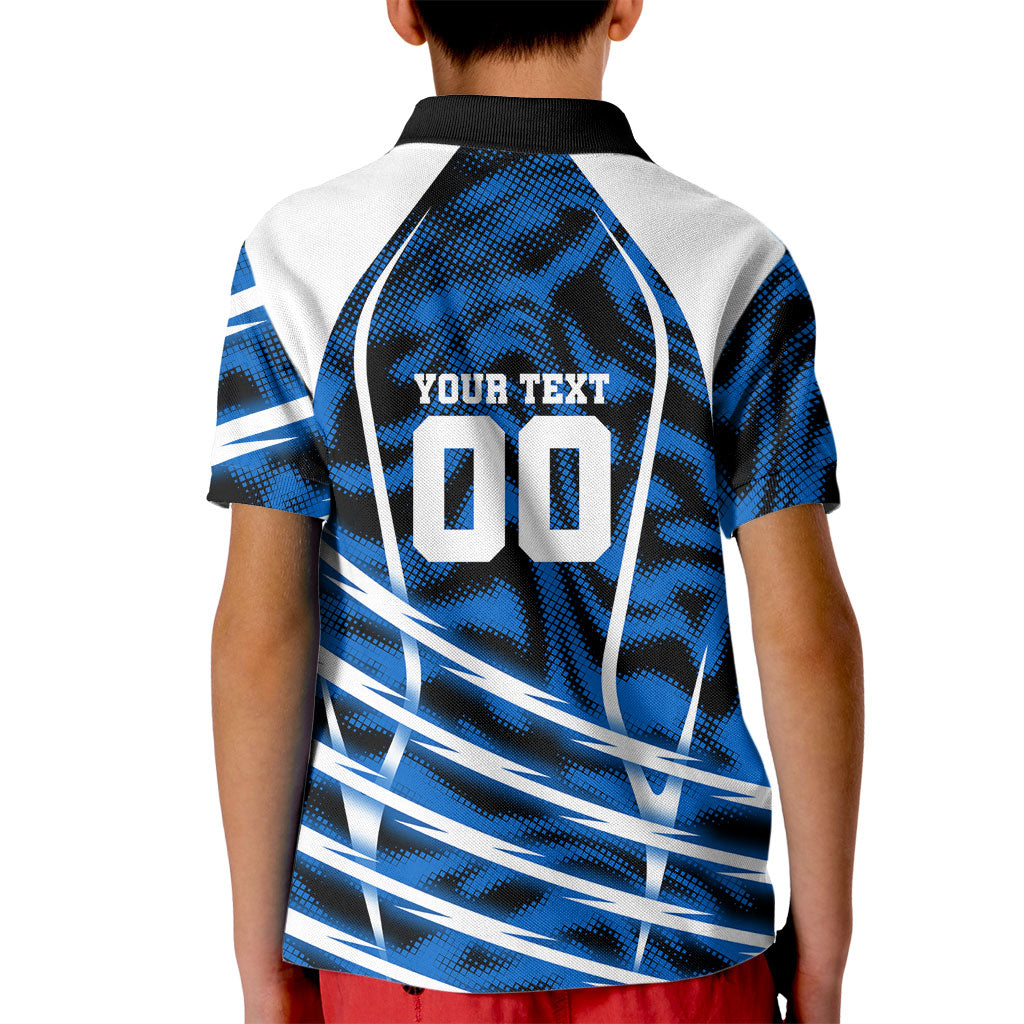 Personalized United States Soccer Kid Polo Shirt USA Patriotic Eagle Mascot - Blue Geometric