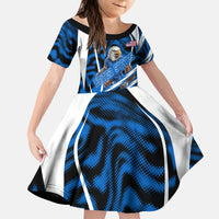 Personalized United States Soccer Kid Short Sleeve Dress USA Patriotic Eagle Mascot - Blue Geometric