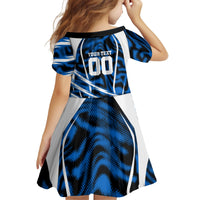 Personalized United States Soccer Kid Short Sleeve Dress USA Patriotic Eagle Mascot - Blue Geometric