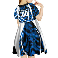 Personalized United States Soccer Kid Short Sleeve Dress USA Patriotic Eagle Mascot - Blue Geometric