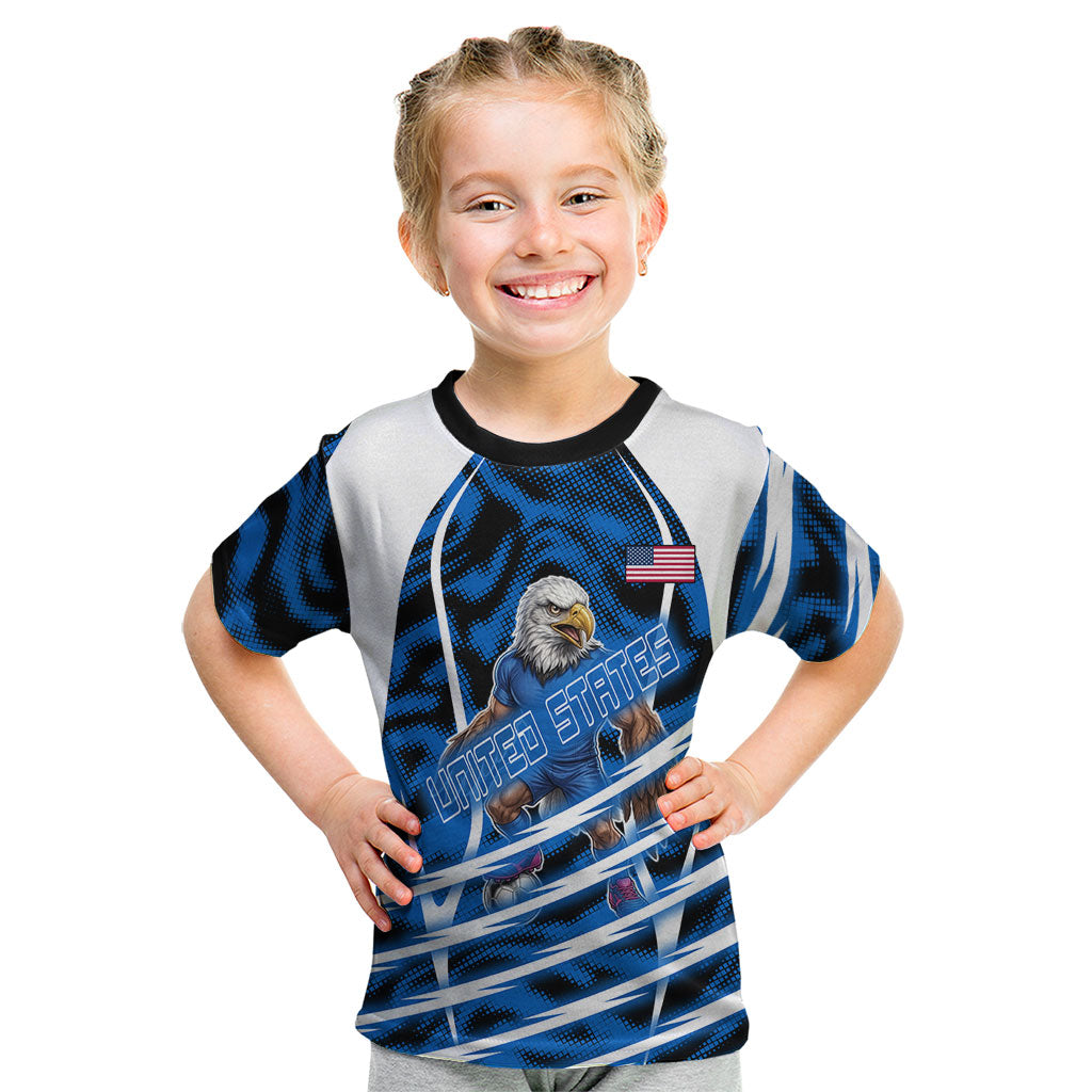 Personalized United States Soccer Kid T Shirt USA Patriotic Eagle Mascot - Blue Geometric