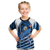 Personalized United States Soccer Kid T Shirt USA Patriotic Eagle Mascot - Blue Geometric