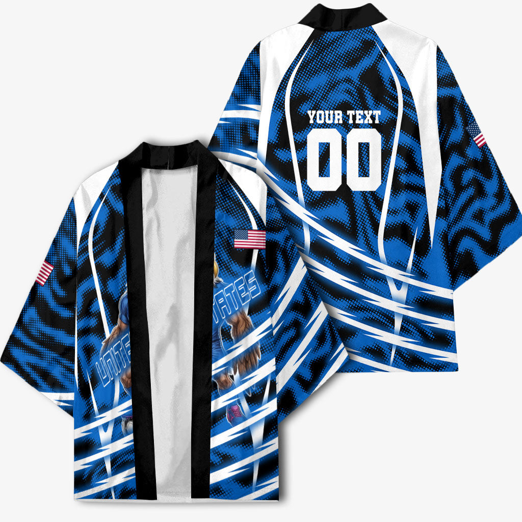Personalized United States Soccer Kimono USA Patriotic Eagle Mascot - Blue Geometric