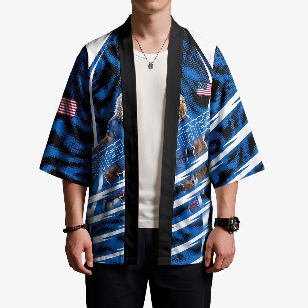 Personalized United States Soccer Kimono USA Patriotic Eagle Mascot - Blue Geometric