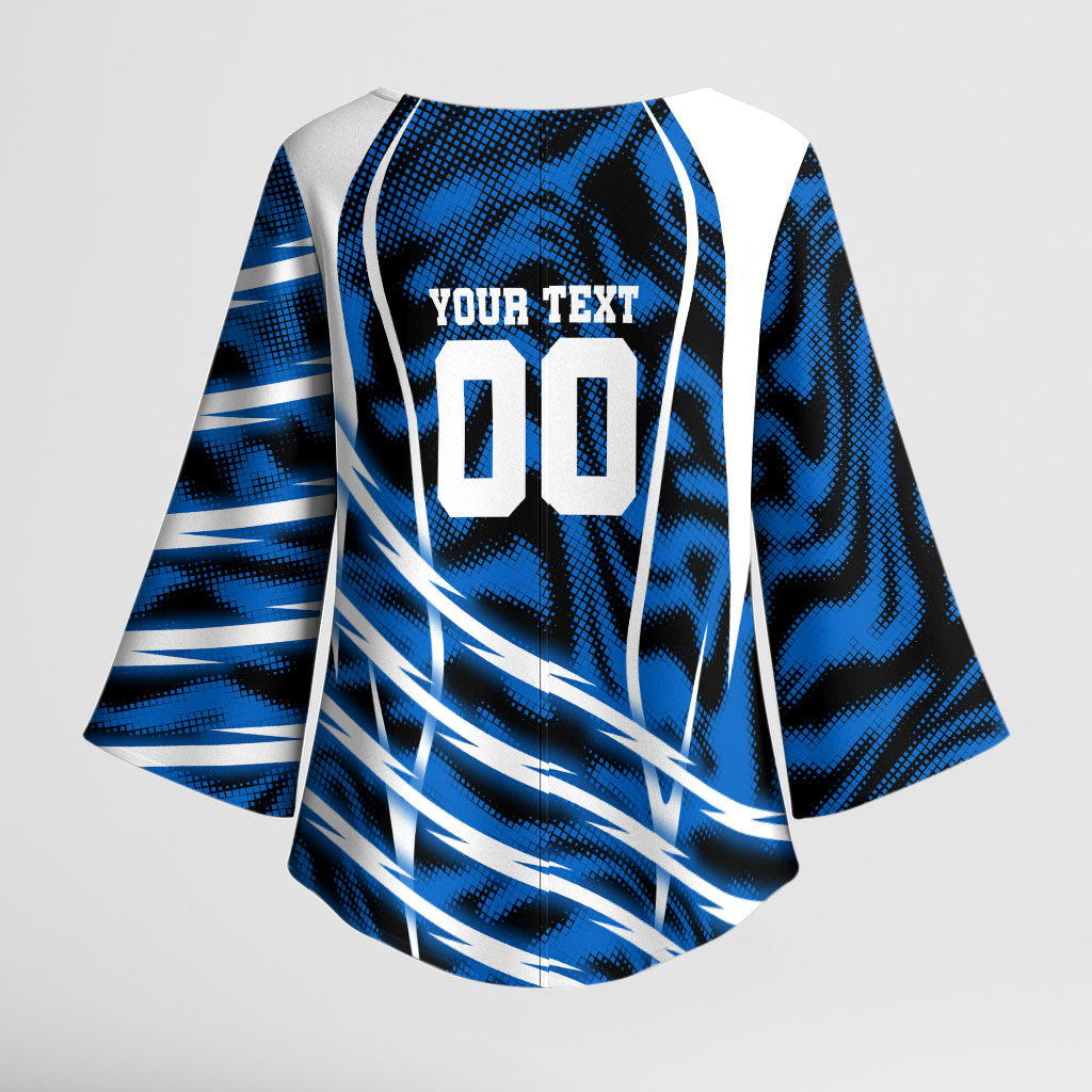 Personalized United States Soccer Kimono Sleeve Blouse USA Patriotic Eagle Mascot - Blue Geometric