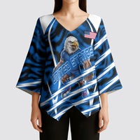 Personalized United States Soccer Kimono Sleeve Blouse USA Patriotic Eagle Mascot - Blue Geometric